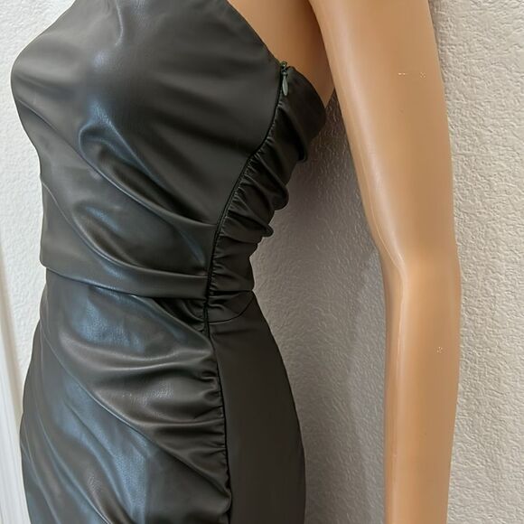 Zara Dress Small Green Leather Effect Strapless Bandeau Ruched Bodycon Tube Top - Picture 10 of 14
